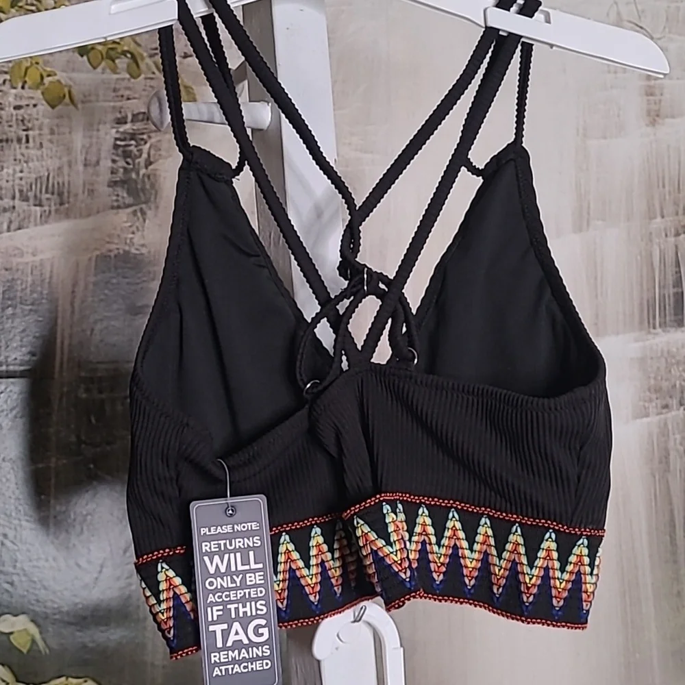 NWT! Blooming Jelly Womens Large ribbed black colorful ZIG ZAG band bikini